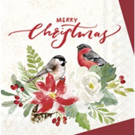 COCKTAILSERVET CREAM MERRY CHRISTMAS 2 VOGELS